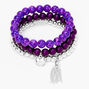 Heart Marble Beaded Stretch Bracelets - Purple, 3 Pack,