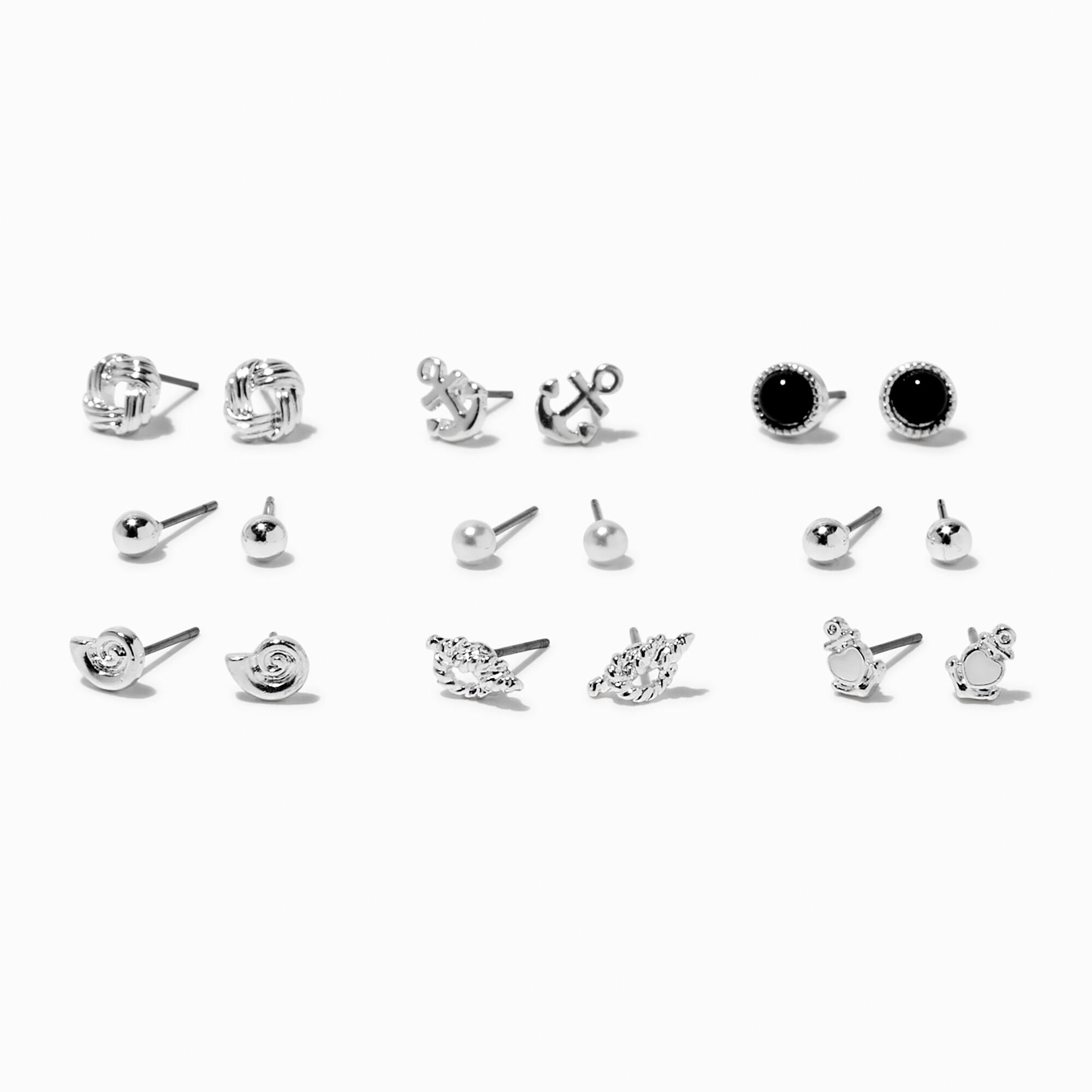 View Claires Tone Nautical Stud Earrings 9 Pack Silver information