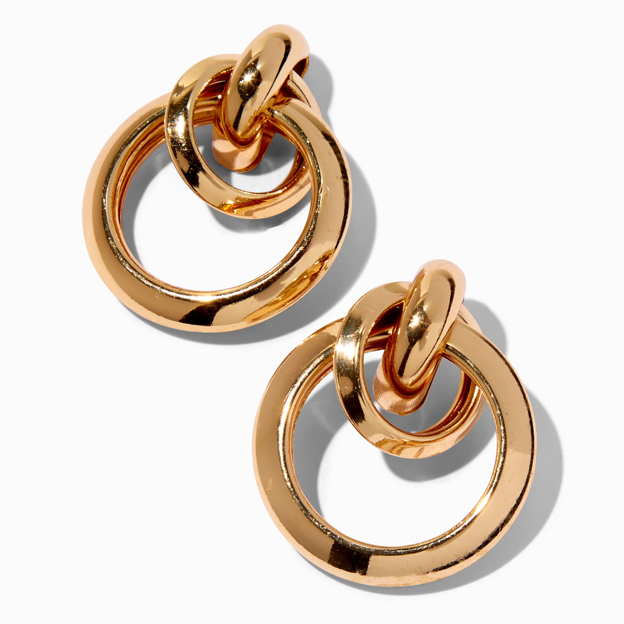 View Claires Tone Entwined Hoops Drop Earrings Gold information