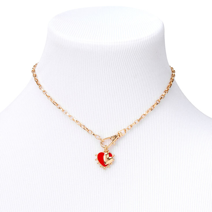 Gold Double Heart 14&quot; Pendant Necklace,