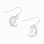 Silver Crescent Moon &amp; Star 0.5&quot; Drop Earrings,