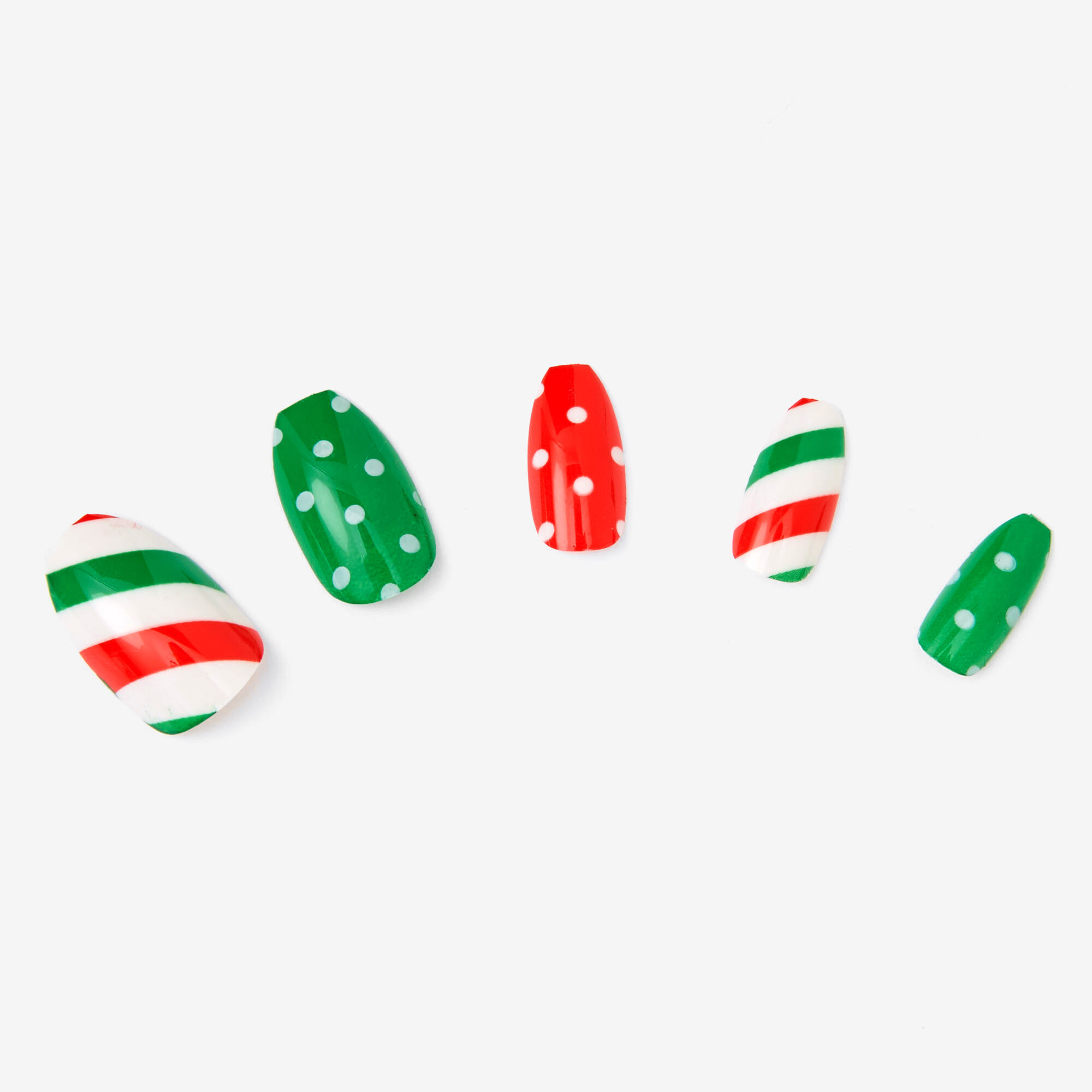 Striped Polka Dot Coffin Press On Faux Nail Set - 24 Pack,