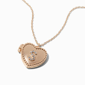 Gold-tone Heart Crystal Initial Locket Pendant Necklace - S,