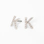 Silver Crystal Initial Stud Earrings - K,