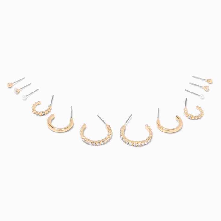 Gold-tone 15MM Crystal Hoop Earrings Stackables Set - 6 Pack  ,