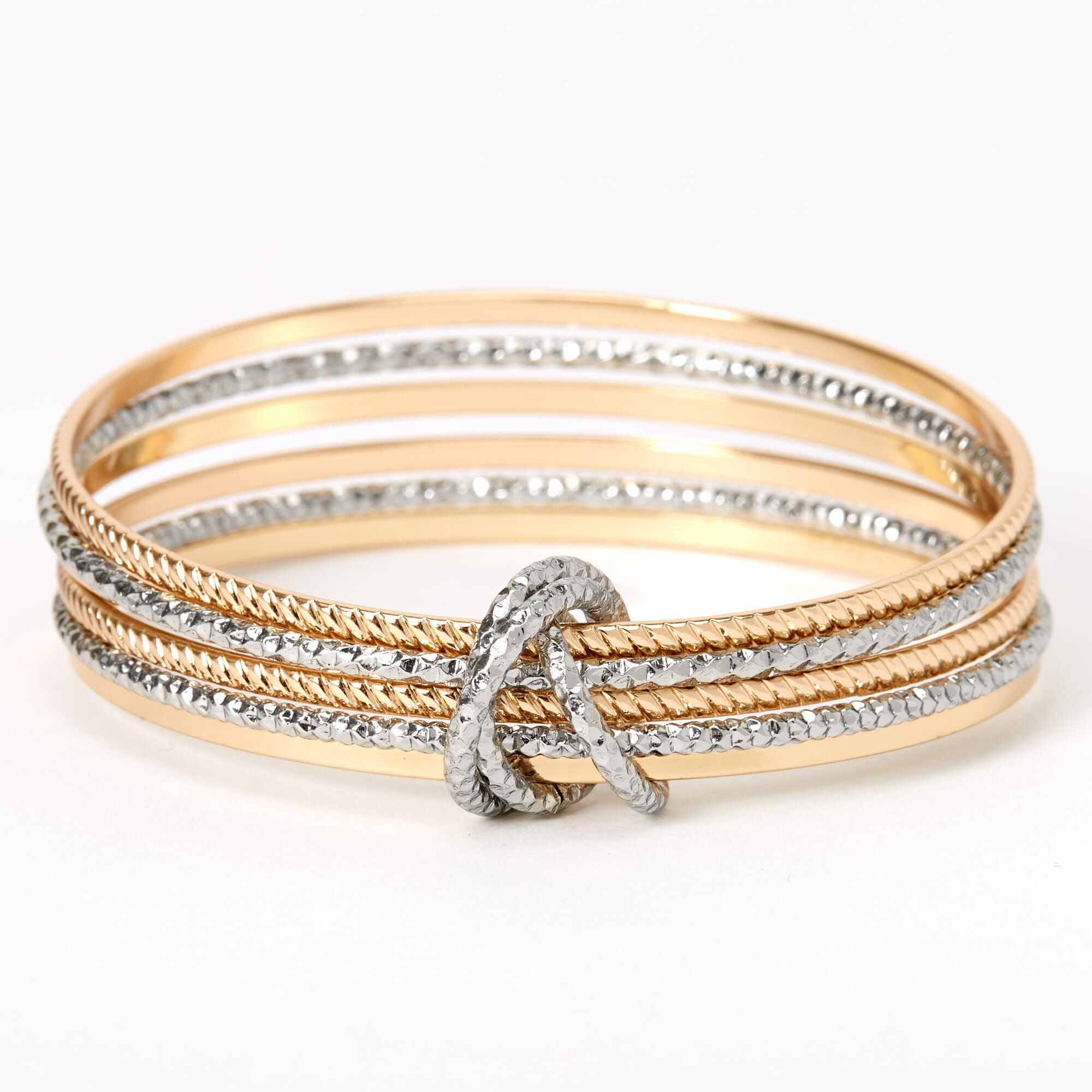 Mixed Metal Textured Bangle Bracelets - 6 Pack,