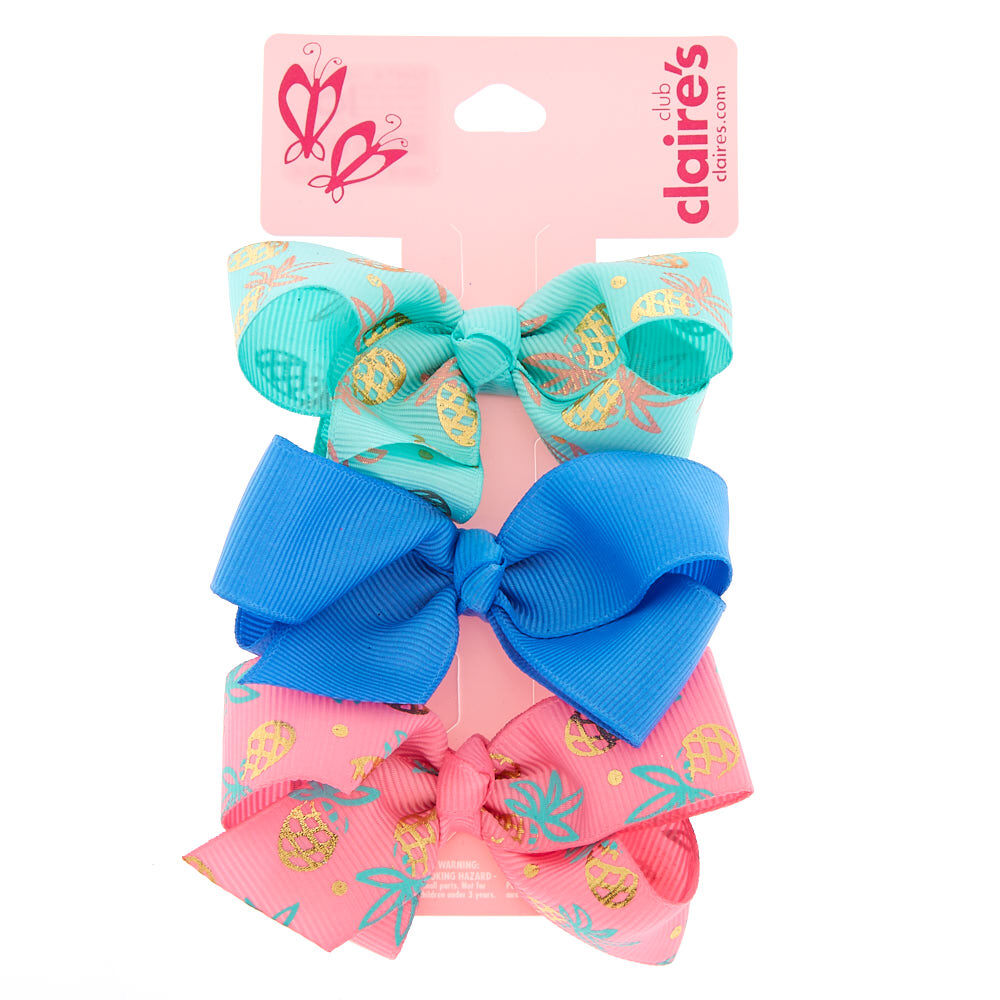 Claire's Club Pineapple Bow Hair Clips - 3 Pack,