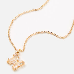 Butterfly Birthstone 16&quot; Gold Pendant Necklace - February,