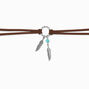 Burnished Silver Feather Turquoise Bead Brown Cord Choker Necklace,