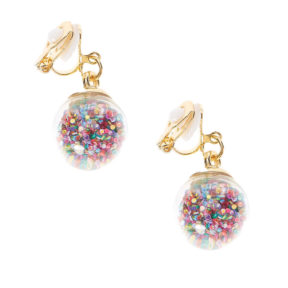 Glitter Rainbow Shaker Clip On Earrings,