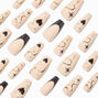 Black Heart Bling French Tip Squareletto Vegan Faux Nail Set - 24 Pack,