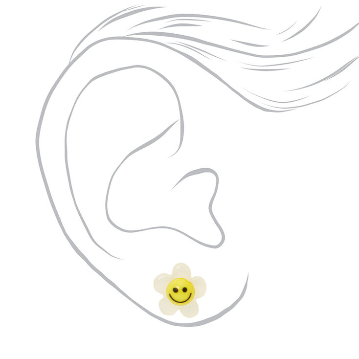 Sterling Silver Post Daisy Happy Face Stud Earrings,