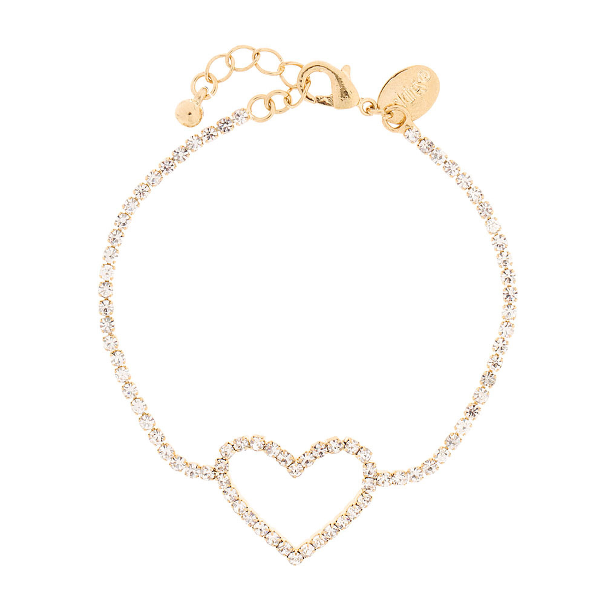 View Claires Tone Rhinestone Open Heart Chain Bracelet Gold information