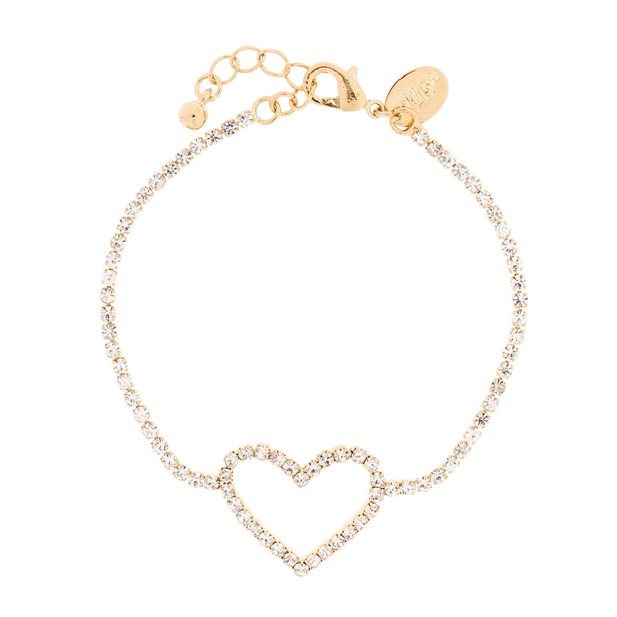 View Claires Tone Rhinestone Open Heart Chain Bracelet Gold information