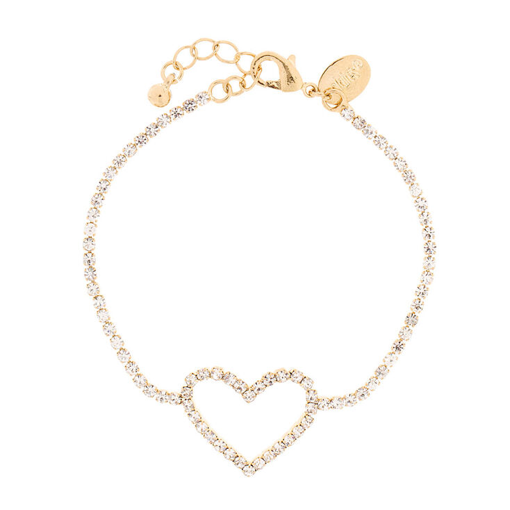 Gold-tone Rhinestone Open Heart Chain Bracelet,