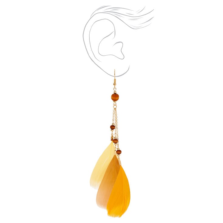 Gold 6&quot; Wooden Beaded Drop Earrings - Yellow,