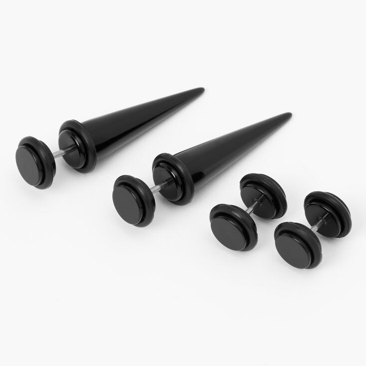 Black Mixed Faux Plug Stud Earrings - 2 Pack,