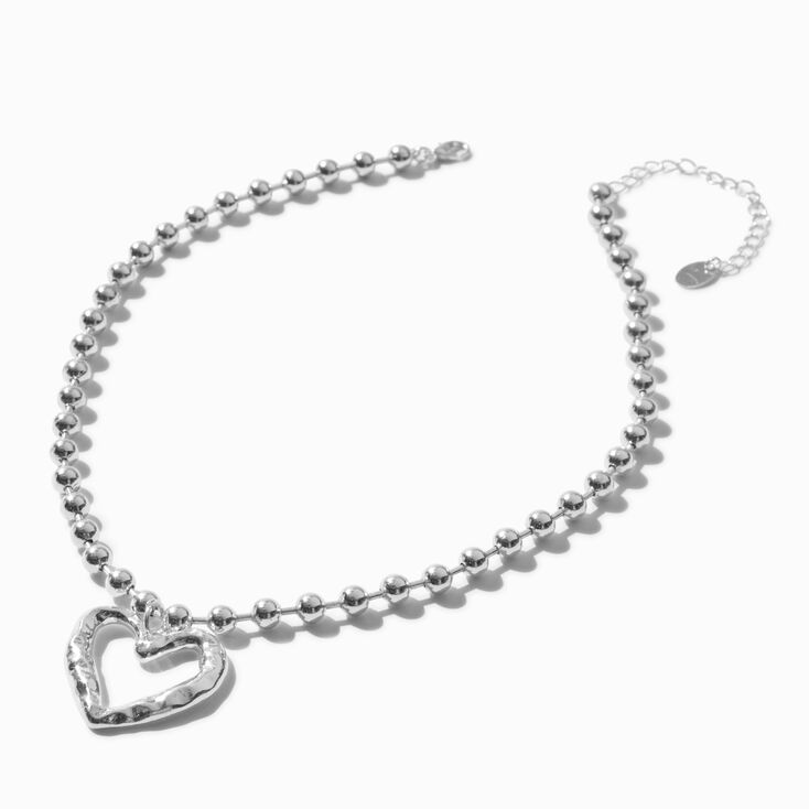 Silver-tone Melted Heart Pendant Shot Bead Necklace ,