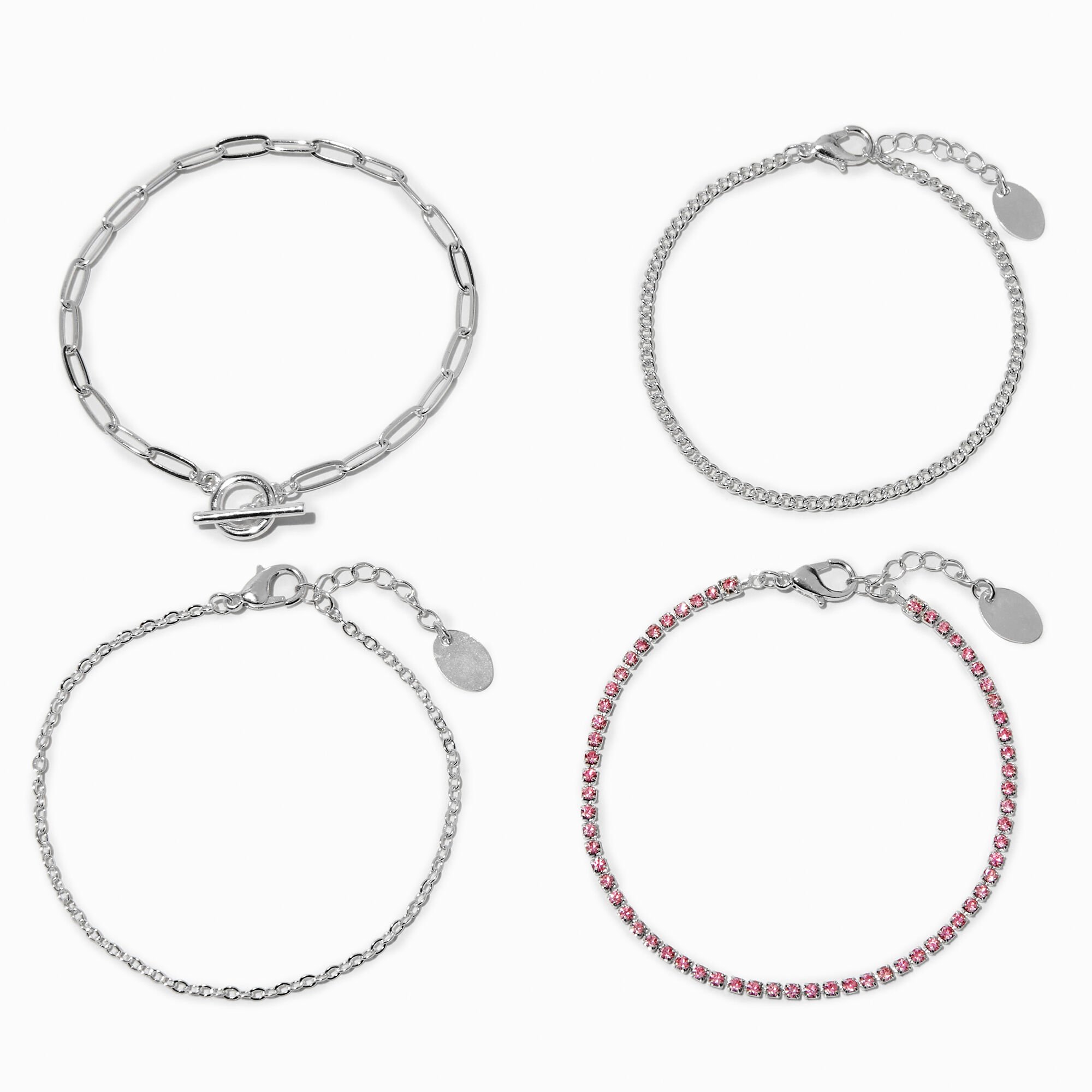 View Claires SilverTone Cup Chain Bracelet Set 4 Pack Pink information