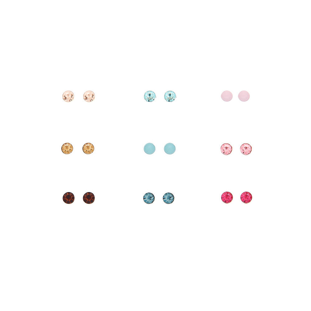 Silver Rainbow Magnetic Stud Earrings - 9 Pack,