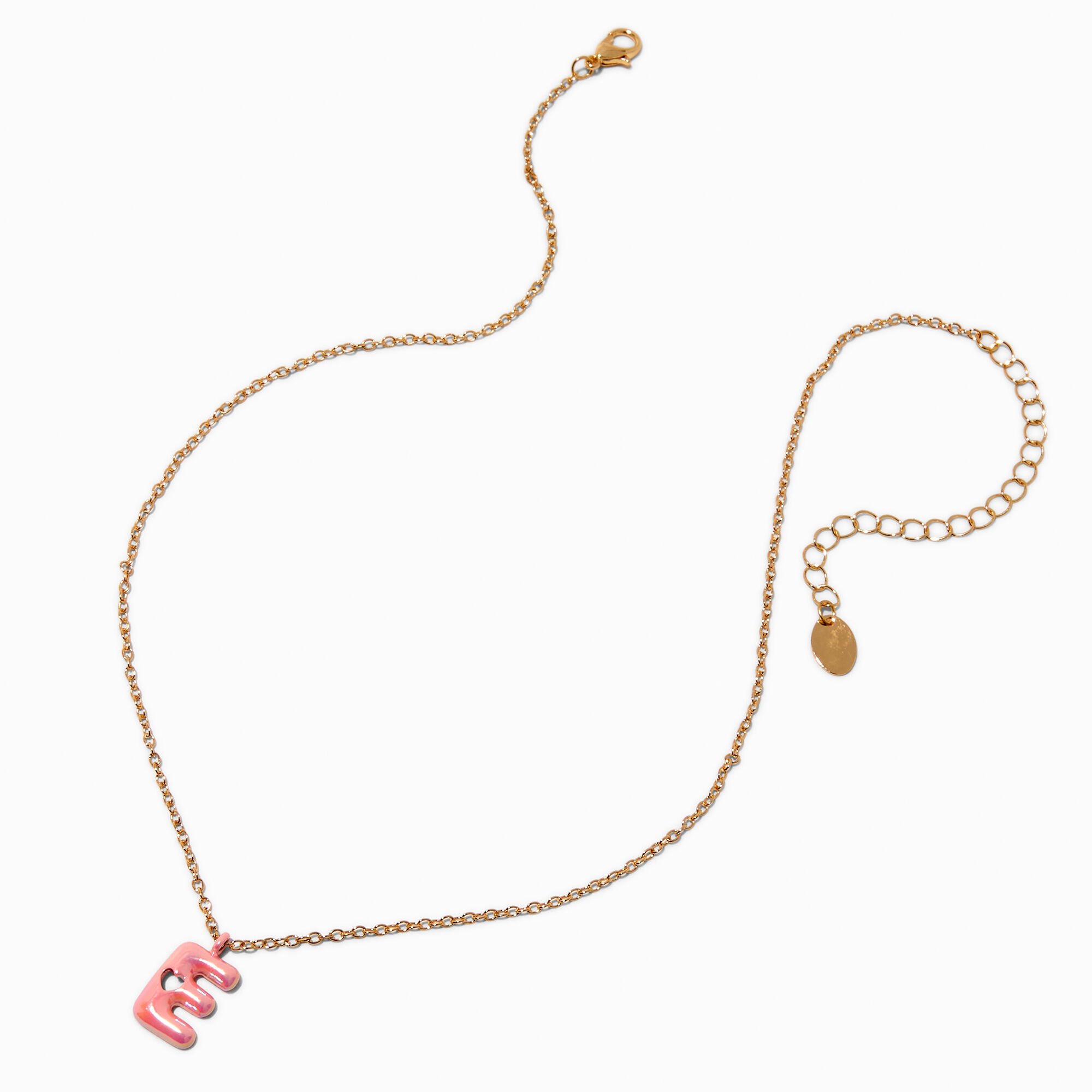 Pink Bubble Initial Heart Pendant Necklace - E,