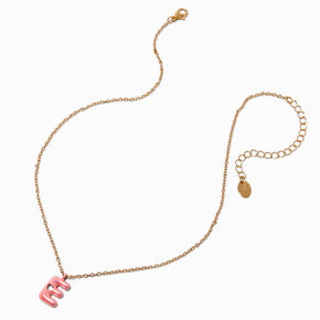 Pink Bubble Initial Heart Pendant Necklace - E,