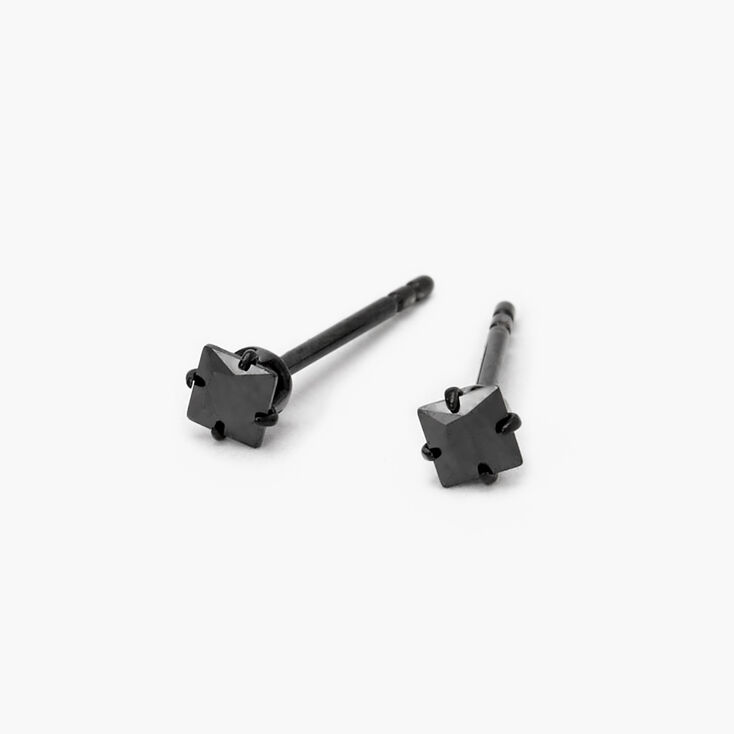 Black Titanium Cubic Zirconia Square Stud Earrings - 3MM,