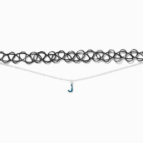 Mood Initial Multi-Strand Black Tattoo Choker Necklace - J,
