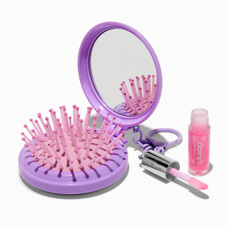Purple Y2K Unicorn Hair Brush &amp; Lip Gloss Keyring,