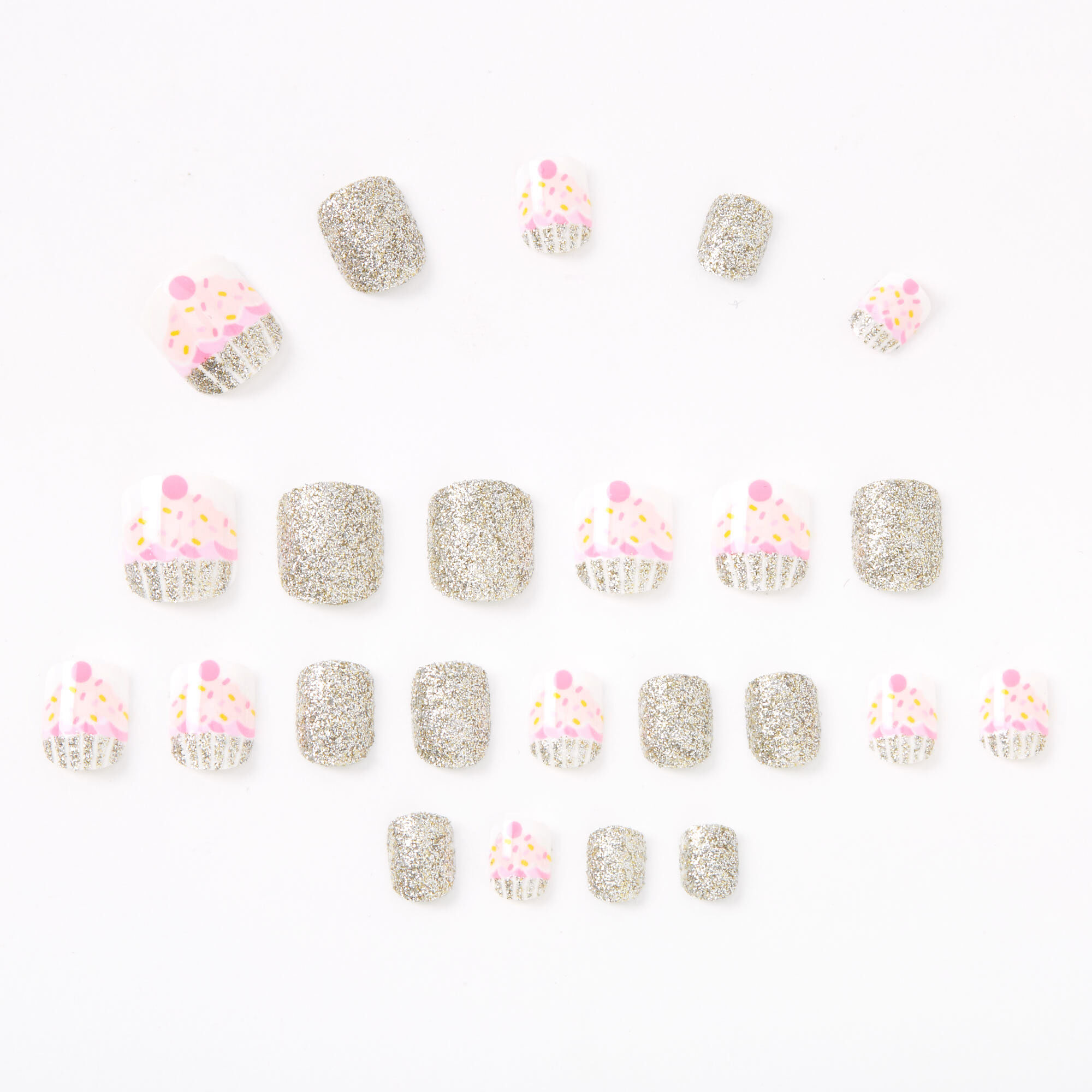 Glitter Cupcake Square Press On Faux Nail Set - Pink, 24 Pack,