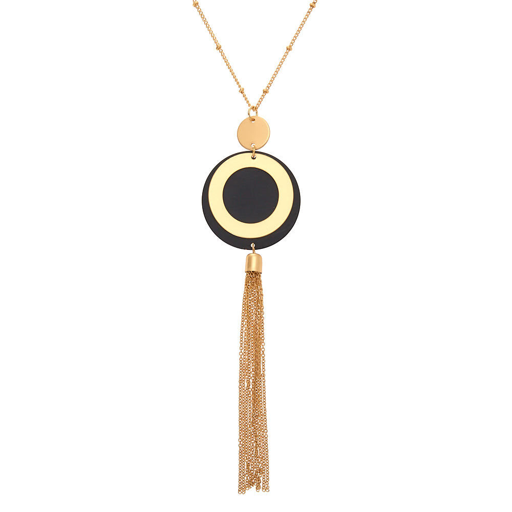 Gold Disc Tassel Long Pendant Necklace,