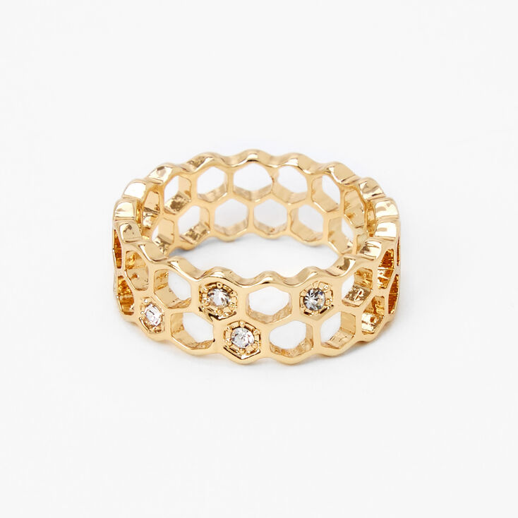 Bague motif nid d&rsquo;abeille ornement&eacute; couleur dor&eacute;e,