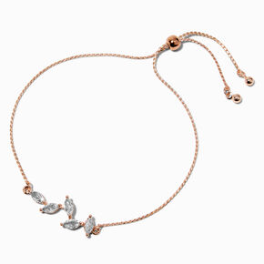 Rose Gold-tone Cubic Zirconia Leaf Adjustable Bracelet,