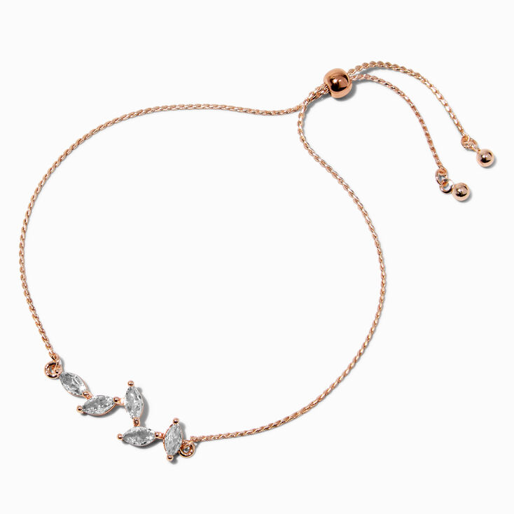 Rose Gold-tone Cubic Zirconia Leaf Adjustable Bracelet,