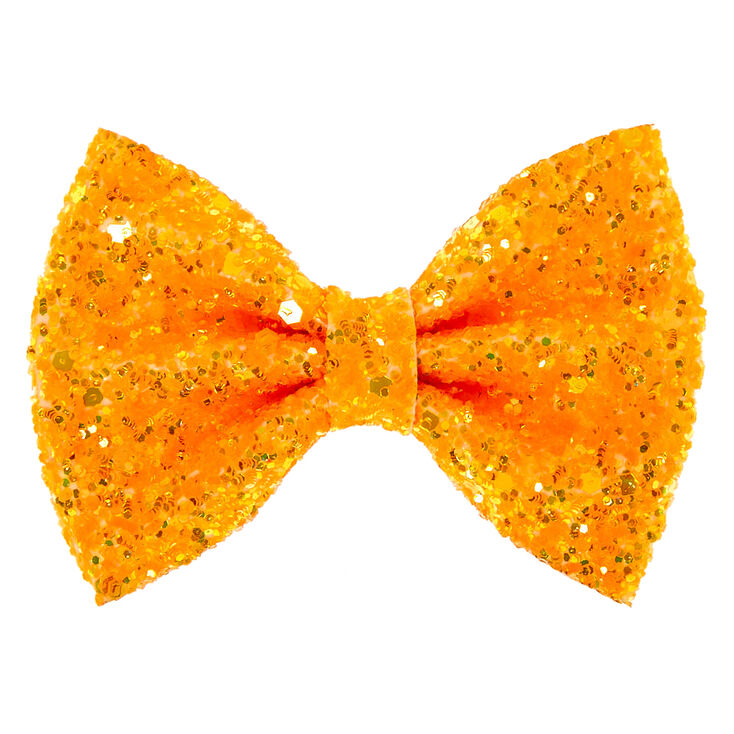 Claire's Mini barrette à nœud à paillettes fluo - Orange