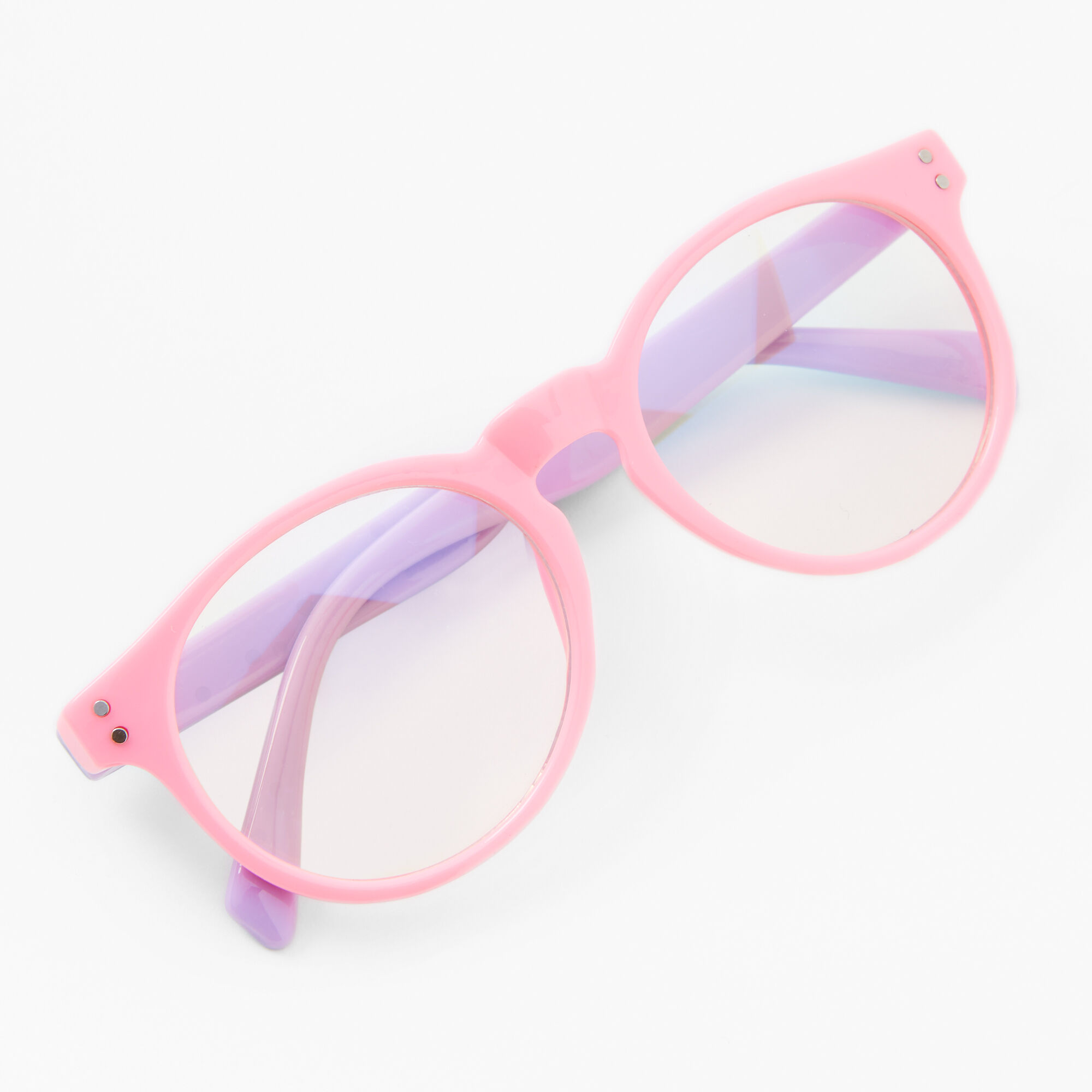 Claire's Club Color Block Pastel Solar Blue Light Reducing Clear Lens Round Frames,