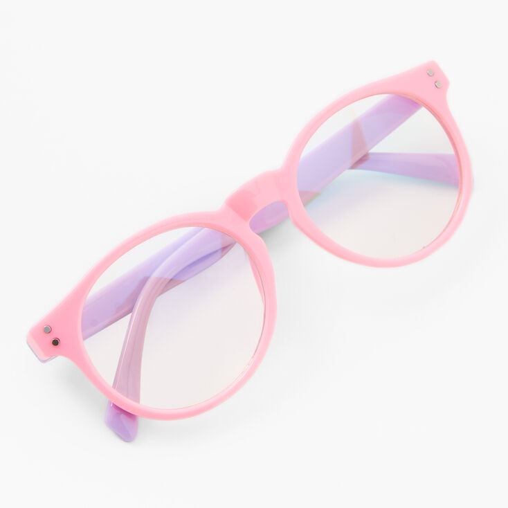 Claire&#39;s Club Color Block Pastel Solar Blue Light Reducing Clear Lens Round Frames,