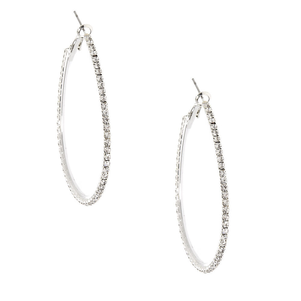 Silver Rhinestone 50MM Oval Hoop Earrings