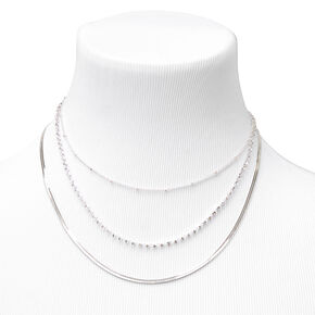 Silver Beaded, Rhinestone &amp; Snake Chain Necklaces - 3 Pack,