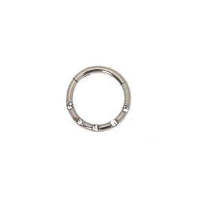 Silver-tone Titanium Crystal Cartilage Clicker Hoop Earring,