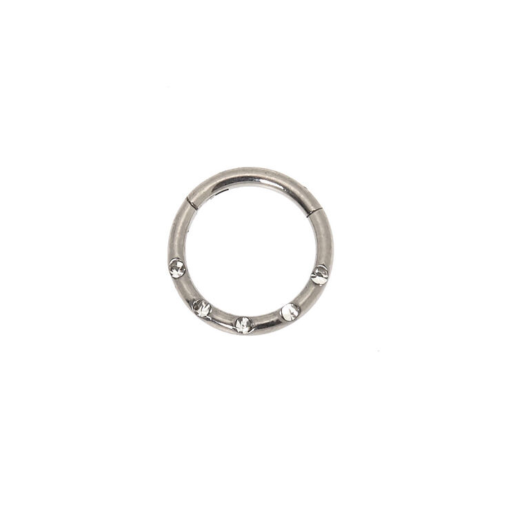 Silver-tone Titanium Crystal Cartilage Clicker Hoop Earring,