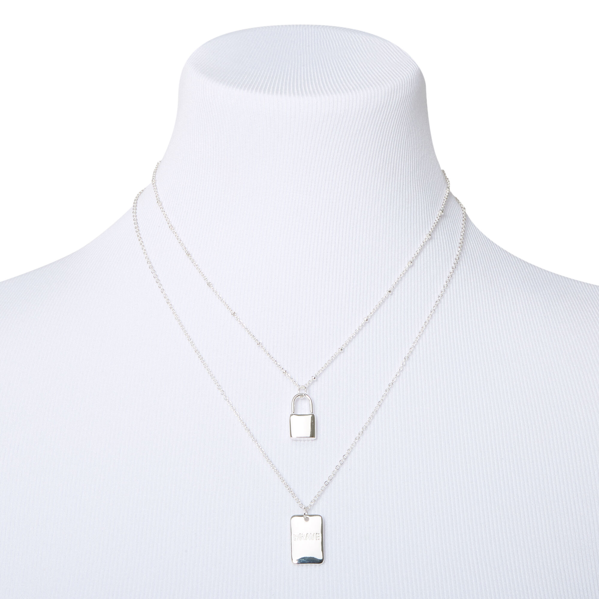Sky Brown™ Silver Padlock Chain Necklaces - 2 Pack,