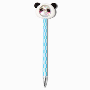 Blue Checkered Panda Shaker Glitter Pen,