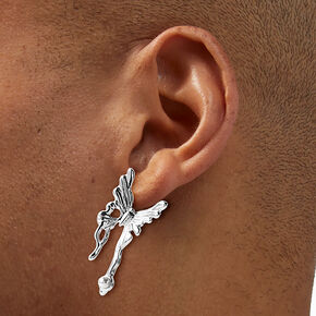 Silver-tone Drippy Butterfly Stud Earrings,