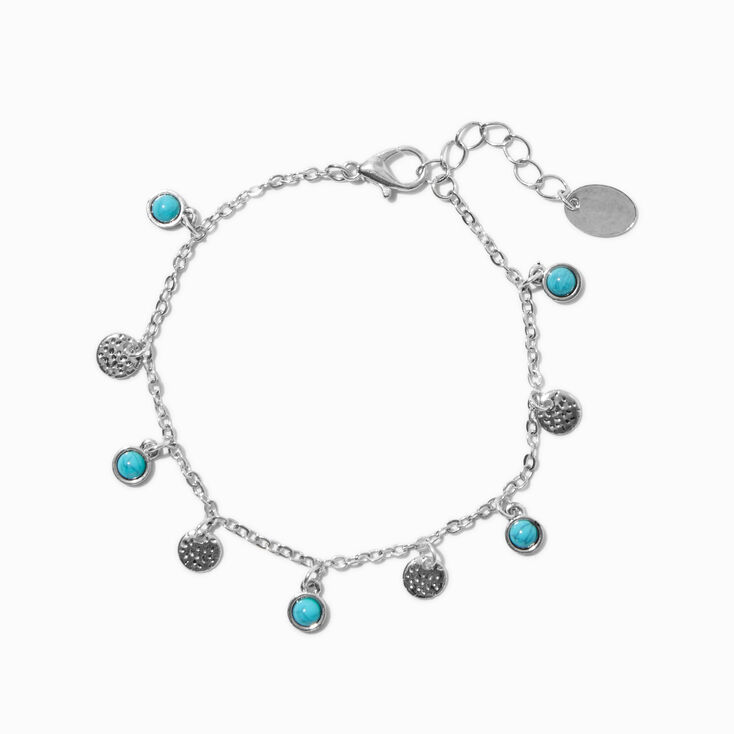Silver-tone Coin Turquoise Dangle Cowgirl Western Charm Bracelet,