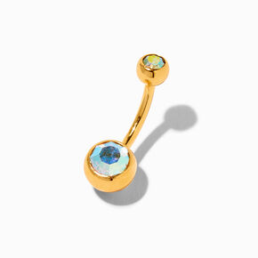 18kt Gold Plated Titanium Iridescent Crystal 14G Belly Bar,