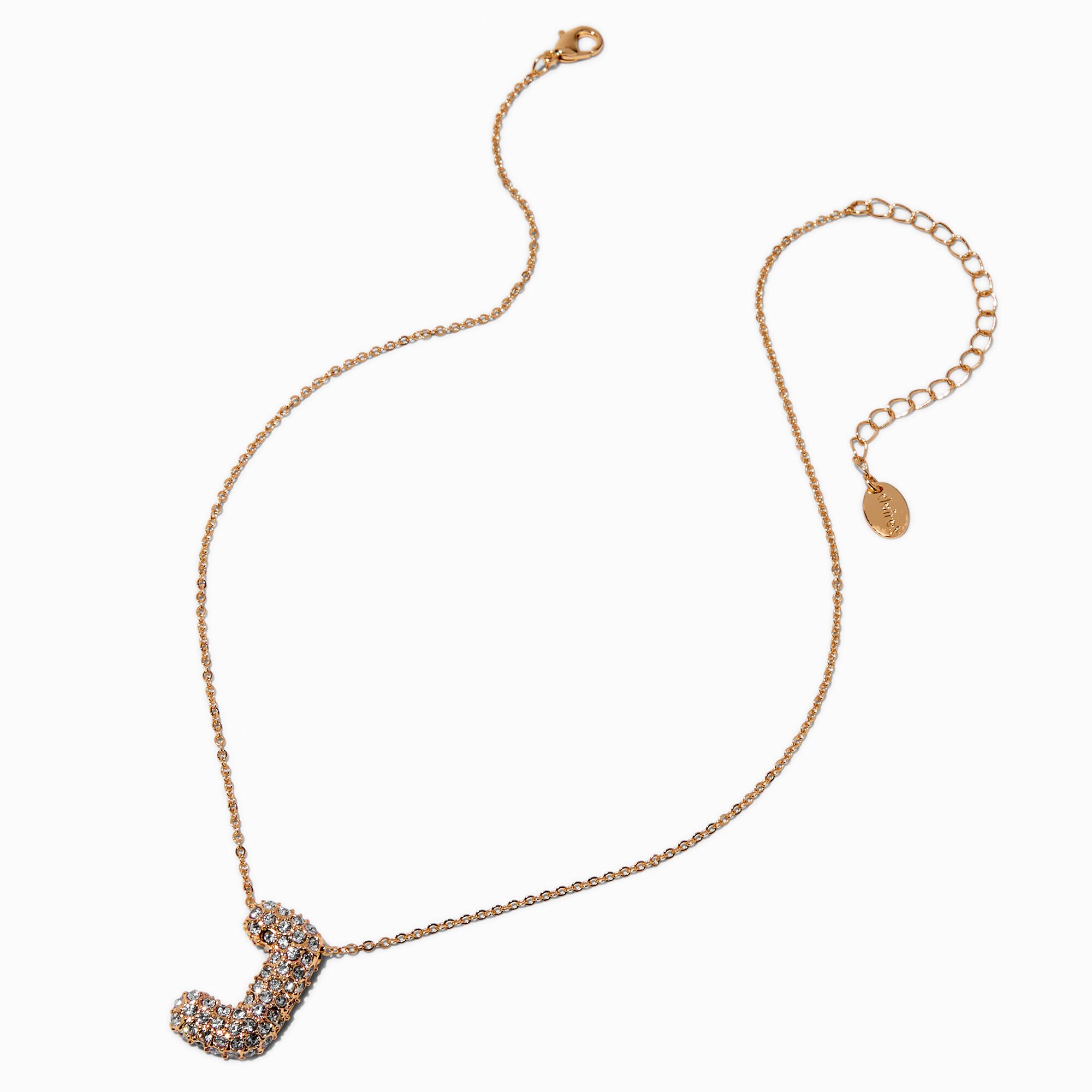Gold-tone Pavé Bubble Initial Pendant Necklace - J,