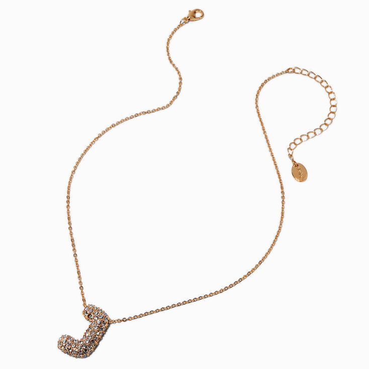 Gold-tone Pav&eacute; Bubble Initial Pendant Necklace - J,