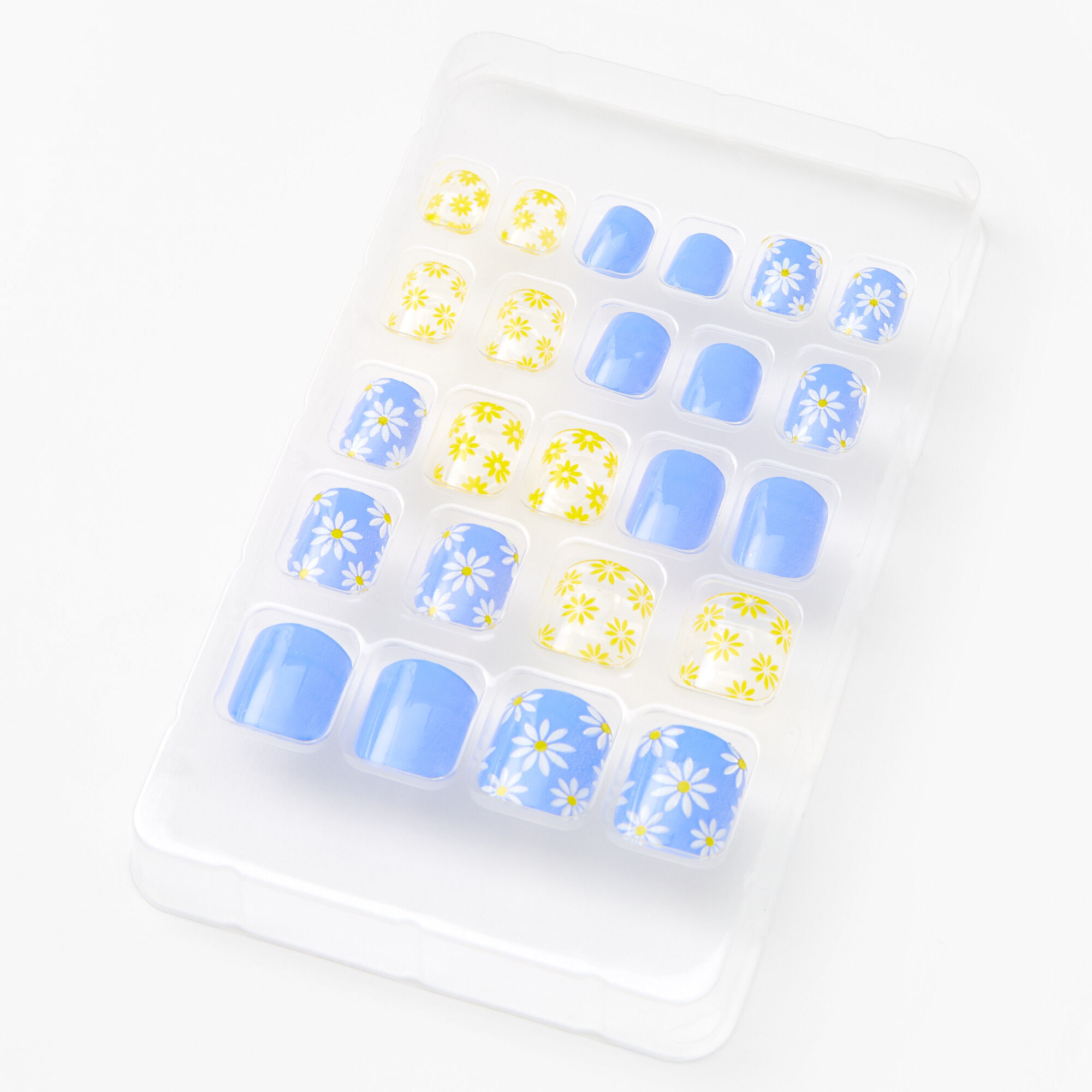 Claire's Faux ongles autocollants carrés marguerites floraux - Lot de 30