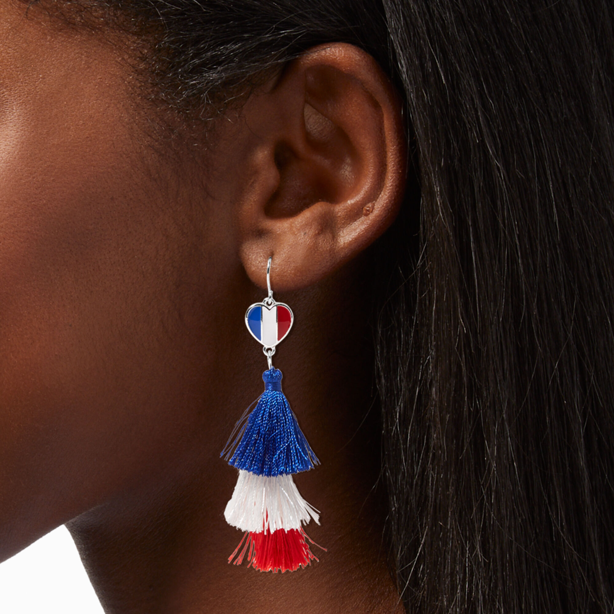 Red White Blue Tassel Drop Earrings